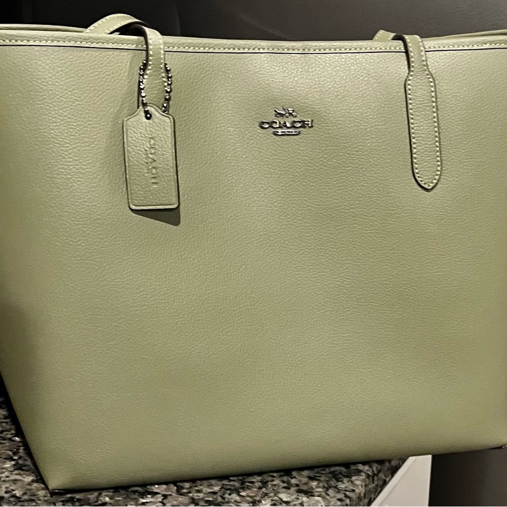 Coach Green Leather Tote Bag
